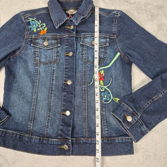 Harley Davidson Womens M Denim Jacket Embroidered Eagle Floral Biker Motorcycle - Picture 6 of 9